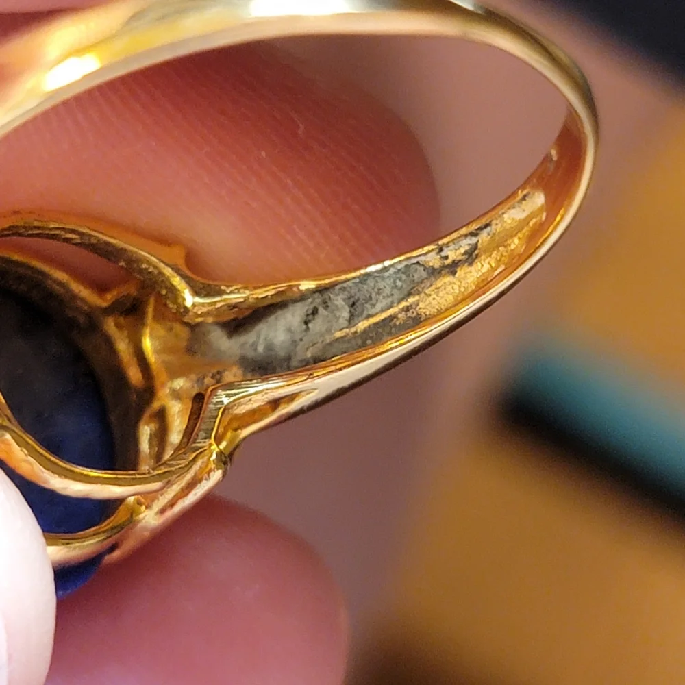 Vintage Lapis Gold Tone Cabochon Ring